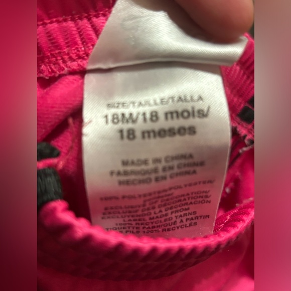 Adidas kids Size 18M Pink 3 Stripe Pull On Elastic Waist Crop Track Pants - Picture 3 of 3